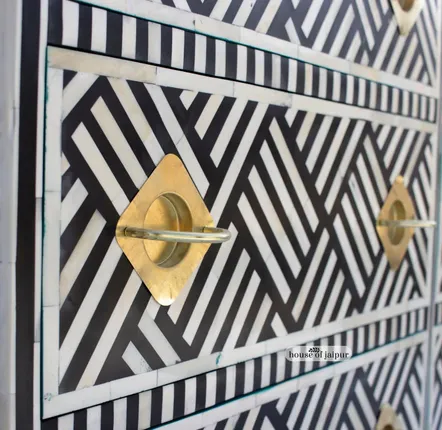 Commodes - Monochrome Chest of Drawers by House of Jaipur - HOUSE OF JAIPUR