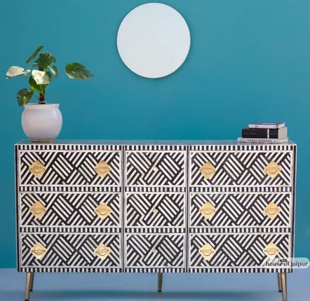 Commodes - Monochrome Chest of Drawers by House of Jaipur - HOUSE OF JAIPUR