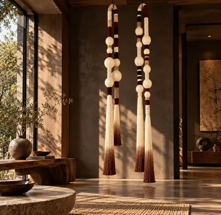 Decorative objects - Grand Horizon Totem: Handmade Monumental Textile Installation Suspende - SARMAL DESIGN
