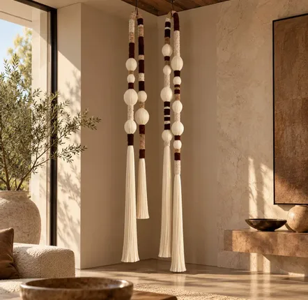 Decorative objects - Grand Horizon Totem: Handmade Monumental Textile Installation Suspende - SARMAL DESIGN