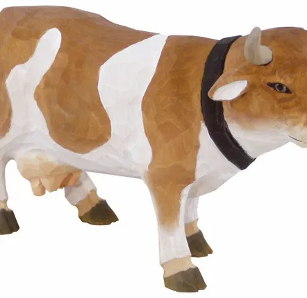 Sculptures, statuettes and miniatures - Wooden cow on base, H : 6'', L : 8''2/3 - TRADE WINDS