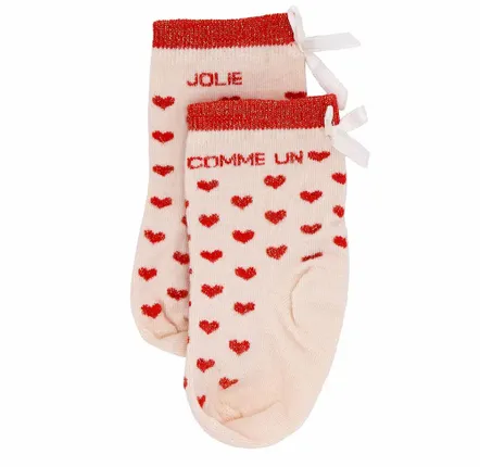 Children's fashion - Bamboo heart baby socks "Jolie comme un cœur" Red 6-18M - BB&CO