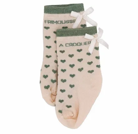 Children's fashion - Bamboo heart baby socks "Frimousse à croquer" Verdigris 6-18M - BB&CO
