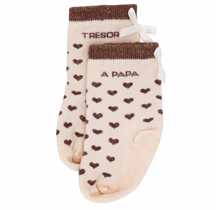 Children's fashion - Bamboo heart baby socks "Trésor à papa" Mocha 6-18M - BB&CO