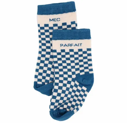 Children's fashion - Bamboo checkerboard baby socks "Mec Parfait" Blue Stone 6-18M - BB&CO