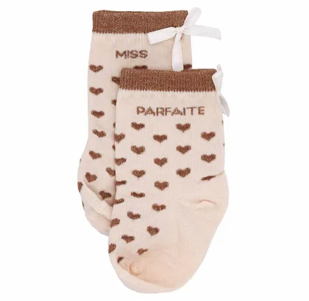 Children's fashion - Bamboo heart baby socks "Miss Parfaite" Havana 6-18M - BB&CO