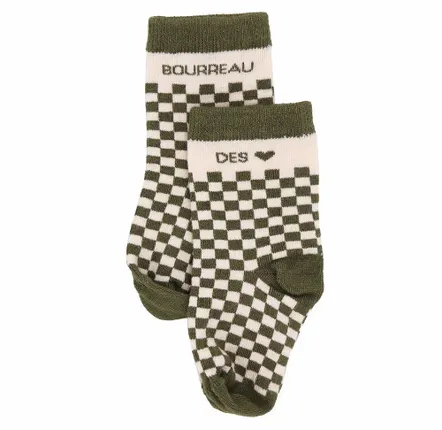 Children's fashion - Bamboo checkerboard baby socks "Bourreau des cœurs" Fern 6-18M - BB&CO