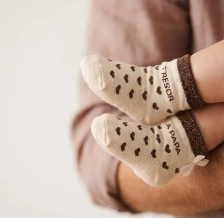 Children's fashion - Bamboo heart baby socks "Trésor à papa" Mocha 6-18M - BB&CO