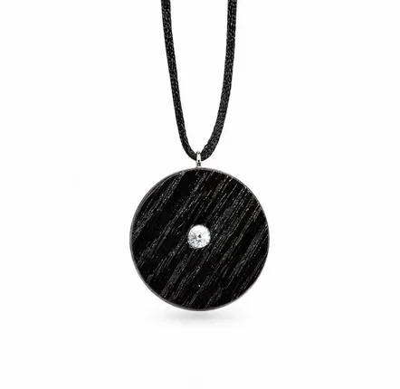 Jewelry - Bog Oak & Austrian Crystal Pendant – Round, 40x40x6 mm – small opening - GLASS4CANDLES