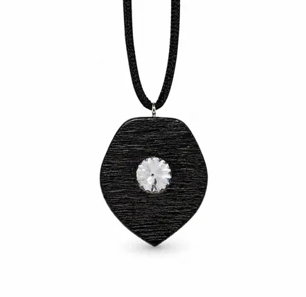 Jewelry - Bog Oak & Austrian Crystal Pendant – Shield – textured surface - GLASS4CANDLES