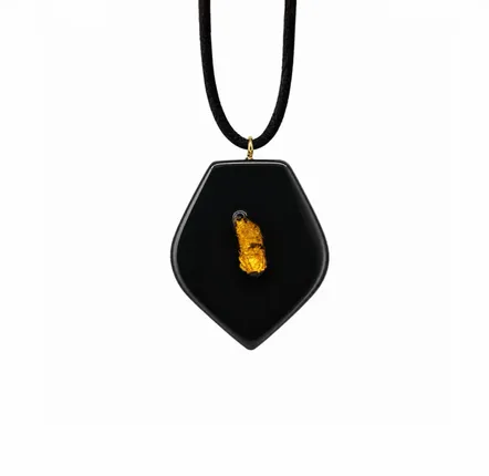 Jewelry - Bog Oak & Baltic Amber Pendant – Shield, 45x35x8 mm – single amber - GLASS4CANDLES