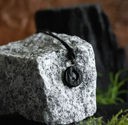 Jewelry - Bog Oak & Resin Pendant – Round, 35x35x10 mm - GLASS4CANDLES