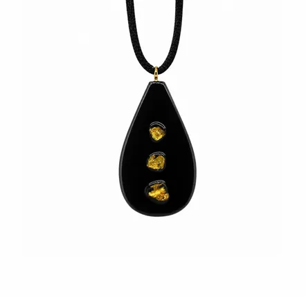 Jewelry - Bog Oak & Baltic Amber Pendant – Drop, 45x30x8 mm - GLASS4CANDLES