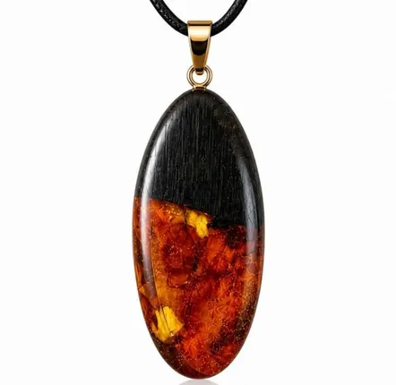 Jewelry - Bog Oak & Baltic Amber Pendant – Drop, 45x20x8 mm - GLASS4CANDLES