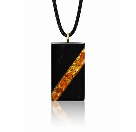 Jewelry - Bog Oak & Baltic Amber Pendant – Rectangle, 40x22x8 mm – amber - GLASS4CANDLES