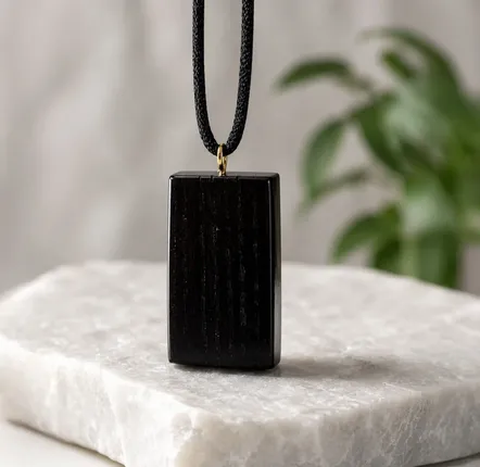 Jewelry - Bog Oak & Baltic Amber Pendant – Rectangle, 40x22x8 mm – amber - GLASS4CANDLES