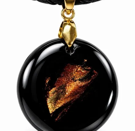 Jewelry - Bog Oak Pendant Necklace – Round, 24x24x8 mm – copper-toned decoration - GLASS4CANDLES