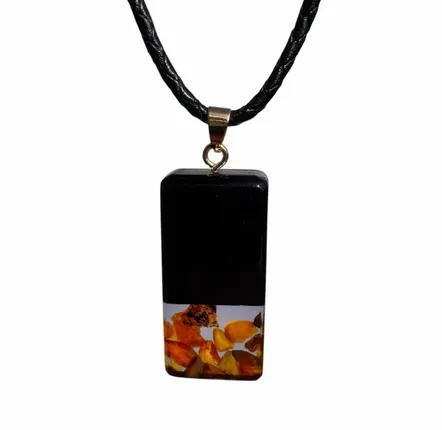 Jewelry - Bog Oak & Amber Pendant – Graphite Monolith Bar – amber at the base - GLASS4CANDLES
