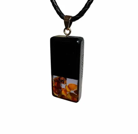 Jewelry - Bog Oak & Amber Pendant – Graphite Monolith Bar – amber at the base - GLASS4CANDLES