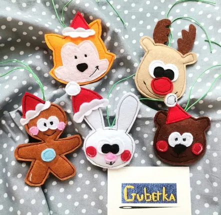 Christmas garlands and baubles - Handmade Felt Christmas Tree Ornaments — Set of 5 - GUBERKA