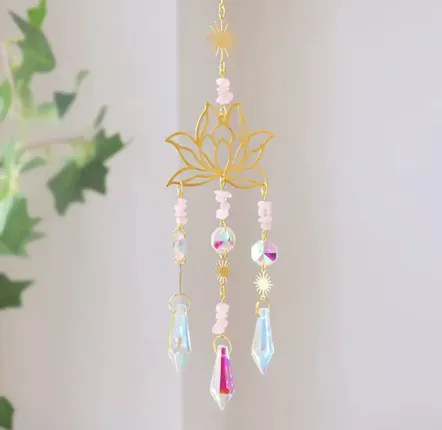 Objets design - Attrape-soleil Lotus Aurora Quartz Rose - MANDALASHOP