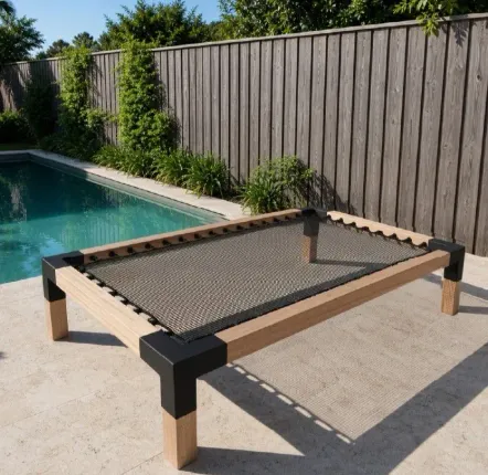 Banquettes pour collectivités - Sunbed double en bois exotique et filet nautique tressé - LOFTNETS