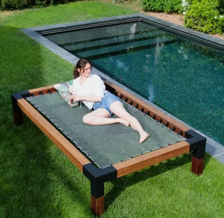 Banquettes pour collectivités - Sunbed double en bois exotique et filet nautique tressé - LOFTNETS
