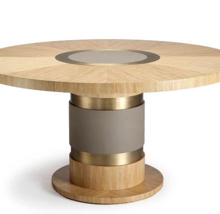 Dining Tables - Lune Round Dining Table diam 145cm, Gold Limed Oak or Lacquered wood - DUISTT