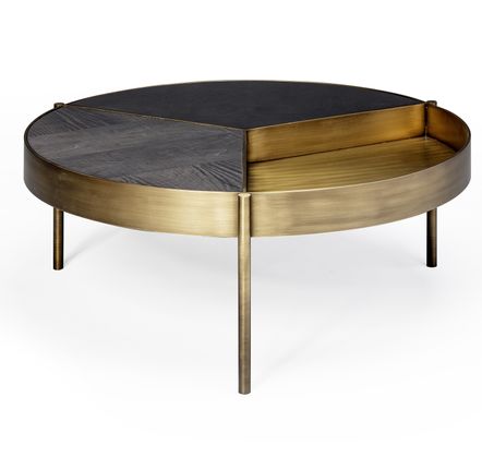 Tables for hotels - Ray round Coffee Table Brass Structure and Nero Marquina marble - DUISTT