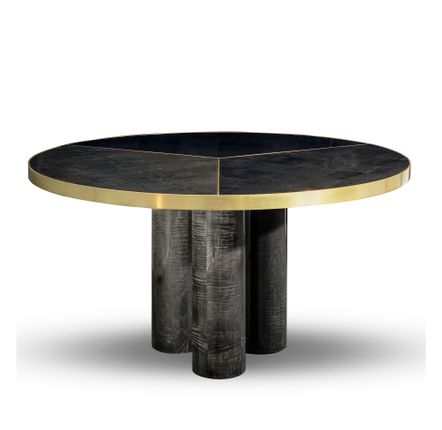 Tables pour hôtels - Table à manger ronde diam 145 Ray, bois Sycomore frisé, Laiton Brossé - DUISTT