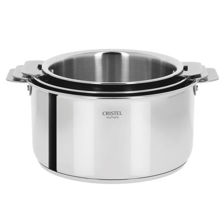 Saucepans  - Set of 3 stainless steel pots 18-10 16, 18 and 20cm Casteline Removable - CRISTEL