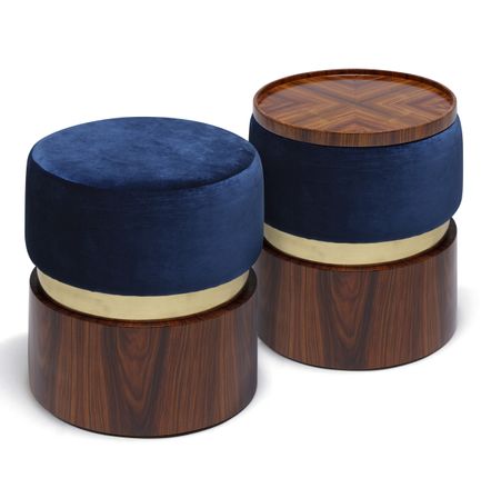Tabourets pour collectivités - Pouf Lune B rond diam 40cm, asisse tissu COM/COL, base laiton et Bois - DUISTT