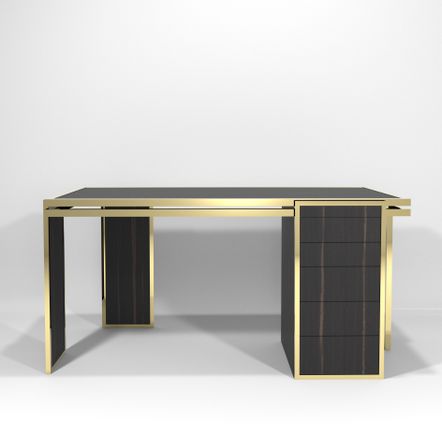 Bureaux d'entreprise - Bureau James en Bois d'ébène Brillant, Détails en Laiton, Portugal - DUISTT