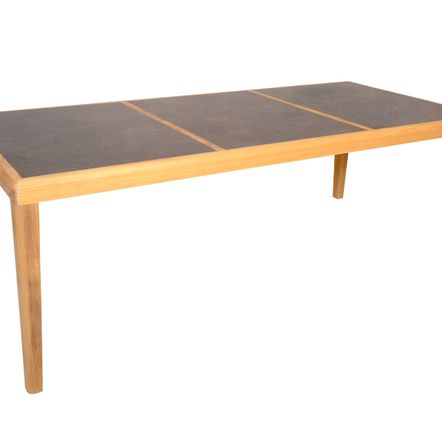 Tables Salle à Manger - Table de jardin Aquariva en teck massif naturel avec plateau en stratifié gris anthracite - EZEÏS