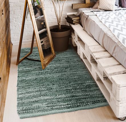 Tapis - TAPIS SKIN - En cuir tressé bleu gris 120x170 - ALECTO TAPIS