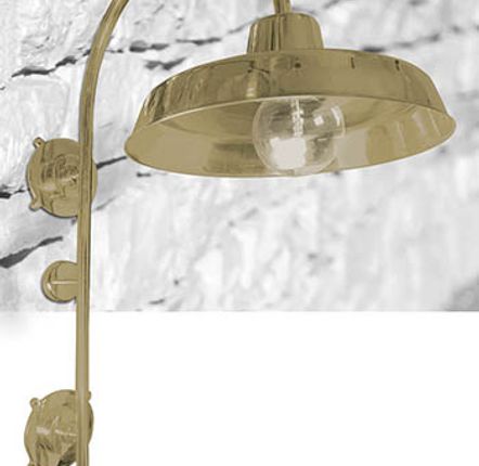 Outdoor wall lamps - Large Industrial Brass hat wall light 777 for main entry or wall - ANDROMEDA LIGHTING