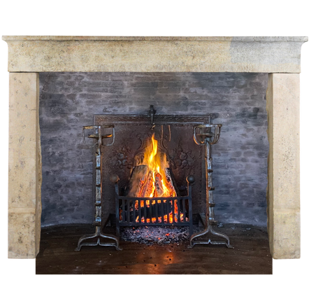 Fireplaces - Vintage Mediterranean Two-Tone Limestone Fireplace. - MAISON LEON VAN DEN BOGAERT