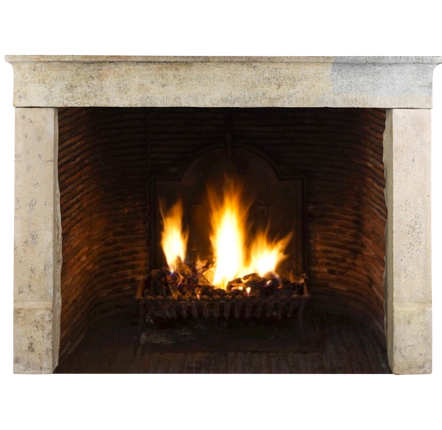 Fireplaces - Vintage Mediterranean Two-Tone Limestone Fireplace. - MAISON LEON VAN DEN BOGAERT