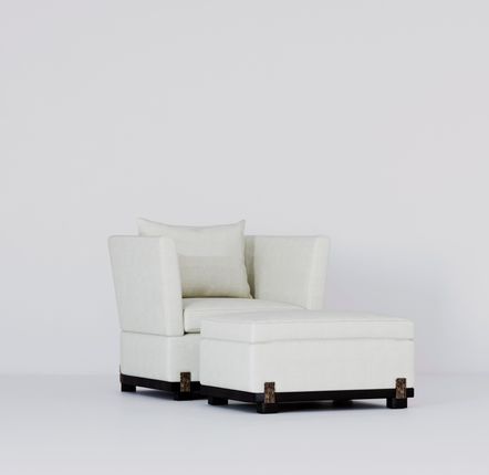 Stools for hospitalities & contracts - Rectangle Footstool IDA Fabric Black Lacquered Oak Base - Cast Bronze - DUISTT