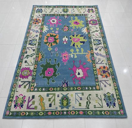 Revêtements sols intérieurs - Oushak 102, tapis noué à la main pour zones à faible trafic, facile à - INDIAN RUG GALLERY