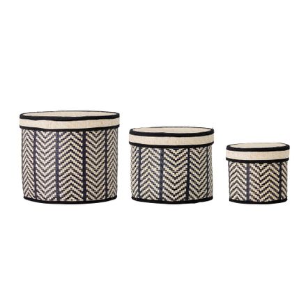 Paniers - Islim Panier avec couvercle, Noir, Palm Leaf Set of 3 - BLOOMINGVILLE MULTIBRAND HOUSE