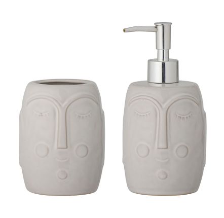 Washbasins - Niga Soap Dispenser Set, Nature, Porcelain Set of 2 - BLOOMINGVILLE MULTIBRAND HOUSE