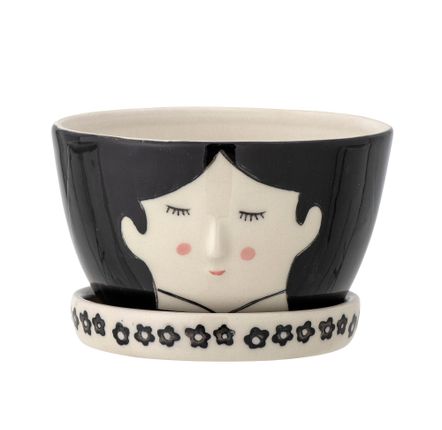 Pots de fleurs - Carolin Pot de fleurs pour support, Noir, Grès  - BLOOMINGVILLE MINI