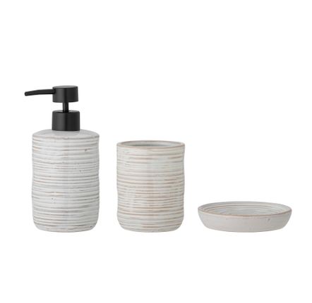Washbasins - Winta Soap Dispenser Set, Nature, Stoneware Set of 3 - BLOOMINGVILLE MULTIBRAND HOUSE
