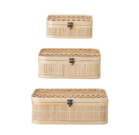 Boîtes de rangement  - Jach Boîte avec couvercle, Nature, Bambou Set of 3 - BLOOMINGVILLE MULTIBRAND HOUSE