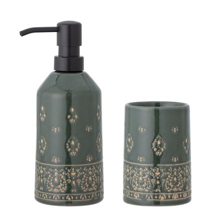 Washbasins - Cheran Soap Dispenser Set, Green, Stoneware Set of 2 - BLOOMINGVILLE MULTIBRAND HOUSE