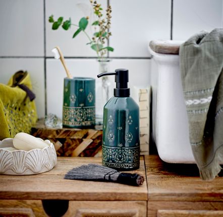 Washbasins - Cheran Soap Dispenser Set, Green, Stoneware Set of 2 - BLOOMINGVILLE MULTIBRAND HOUSE