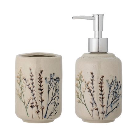 Washbasins - Bea Soap Dispenser Set, Nature, Stoneware Set of 2 - BLOOMINGVILLE MULTIBRAND HOUSE