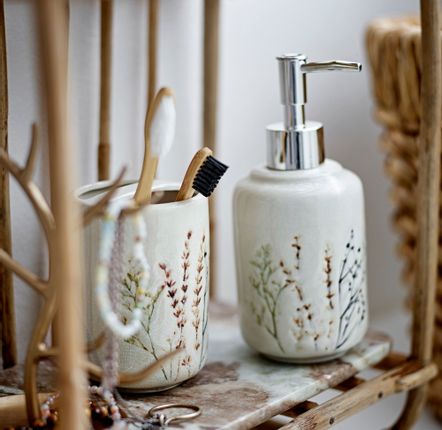 Washbasins - Bea Soap Dispenser Set, Nature, Stoneware Set of 2 - BLOOMINGVILLE MULTIBRAND HOUSE