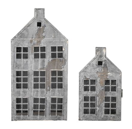 Outdoor table lamps - Heidrun Lantern, Grey, Metal Set of 2 - BLOOMINGVILLE MULTIBRAND HOUSE